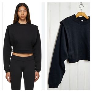 Alo Yoga Cropped Fresh Coverup Sweatshirt in Black Womens M Layered Look Tapered